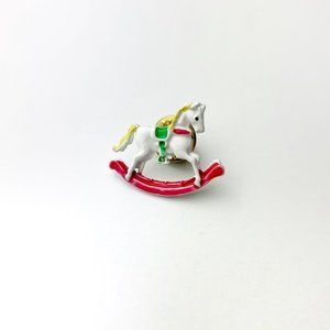 Vintage 80s white rocking horse pin